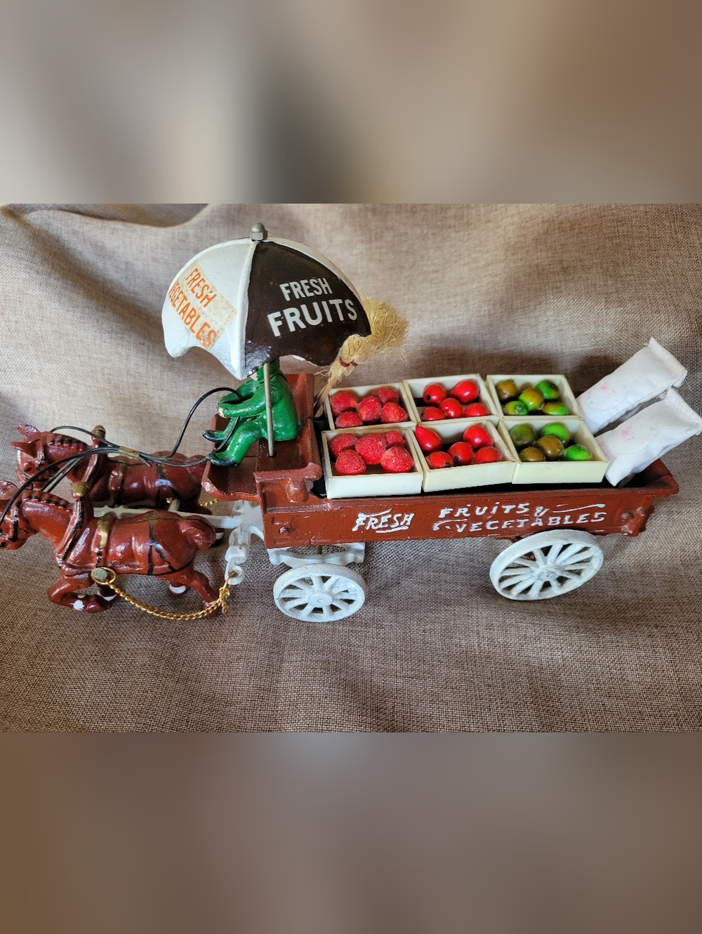 Vintage Cast Iron Horse Drawn Fruit and Vegetable Wagon